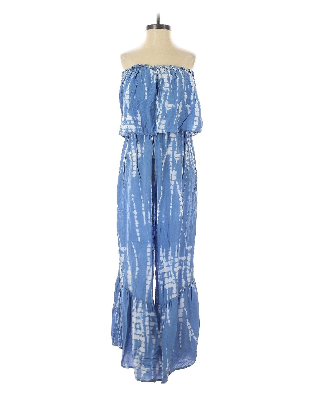 Japna Blue & White Strapless Tie-Dye Jumpsuit